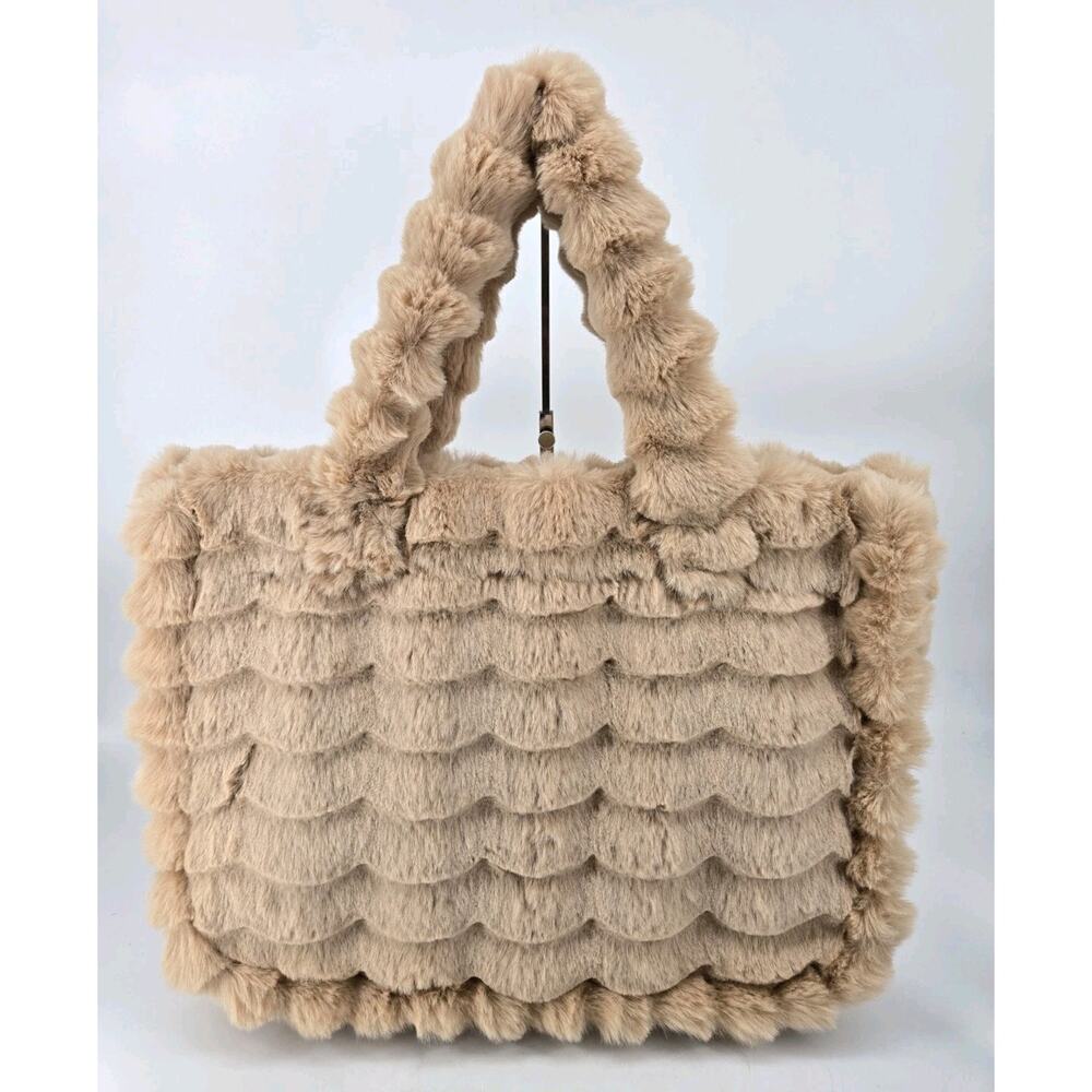 Minky Couture Blanket Annie Ripple Ecru Beige Faux Fur Large Tote Weekender Bag - Picture 4 of 11